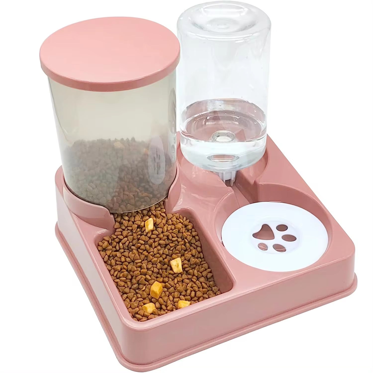 Automatic Cat Feeder and Water Dispenser Set - 2-in-1 Tilted Gravity Food and Water Feeder