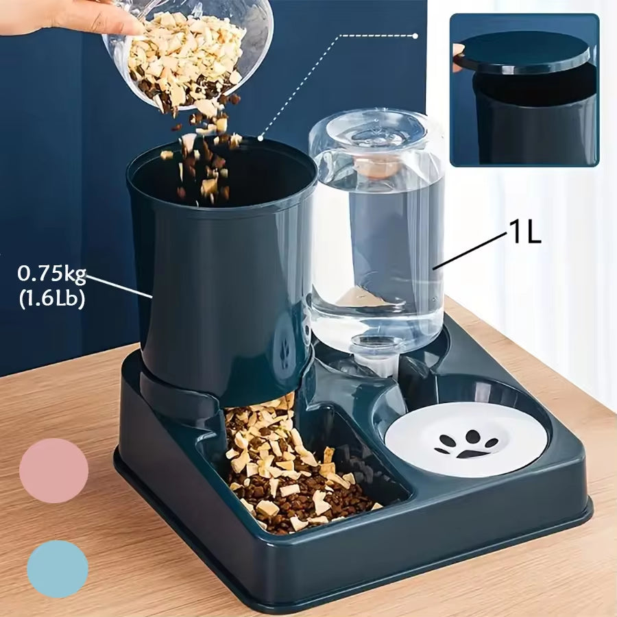 Automatic Cat Feeder and Water Dispenser Set - 2-in-1 Tilted Gravity Food and Water Feeder